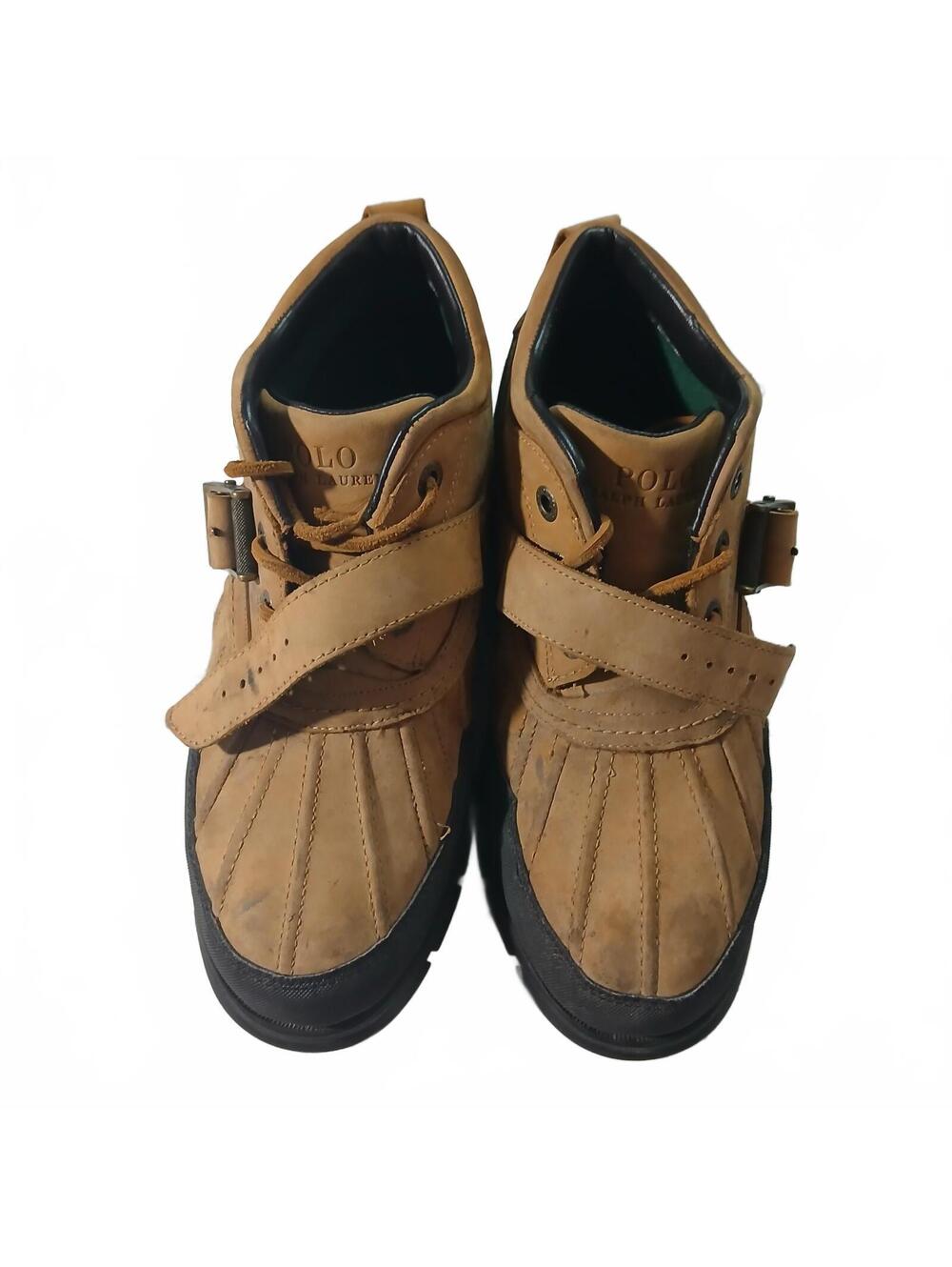 Polo Ralph Lauren Tan Leather Strap Boots Black Sole Casual Streetwear Size 9